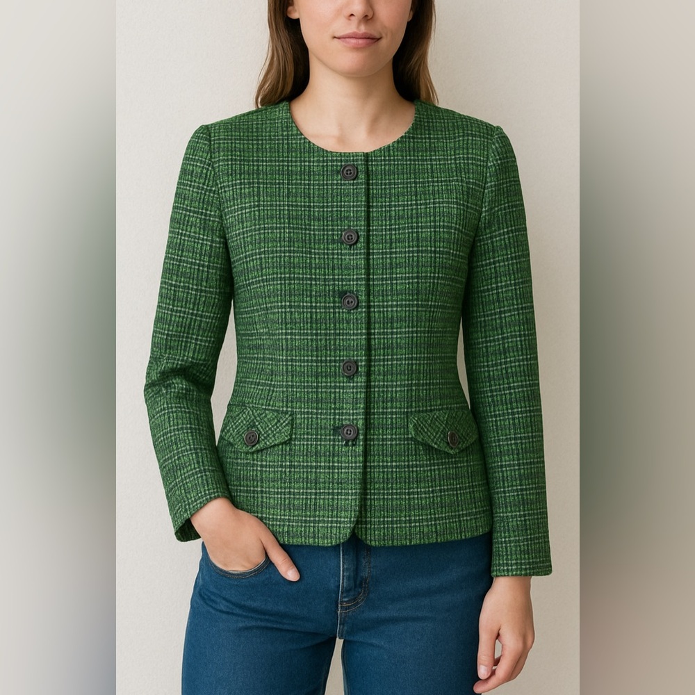 Pendleton Vintage Green Blue Tweed Wool Blazer 14 Preppy Academia